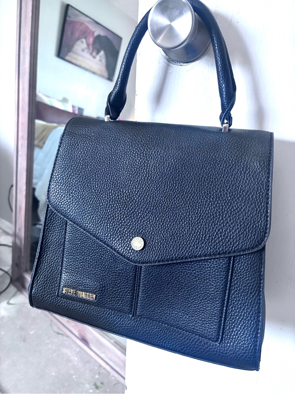 Steve Madden Black Pebbled Top-Handle Satchel